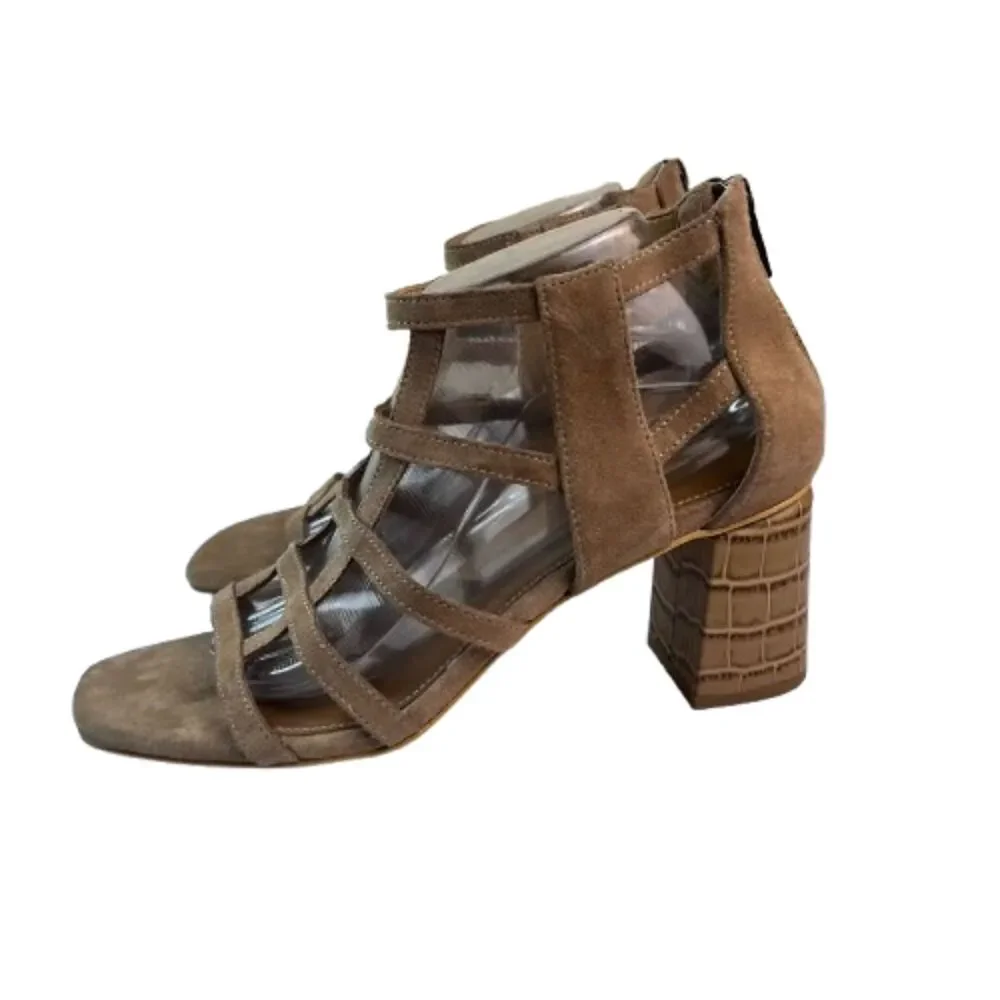 Donald J Pliner Strappy Suede Beige Block Heel Sandals Size 10M
